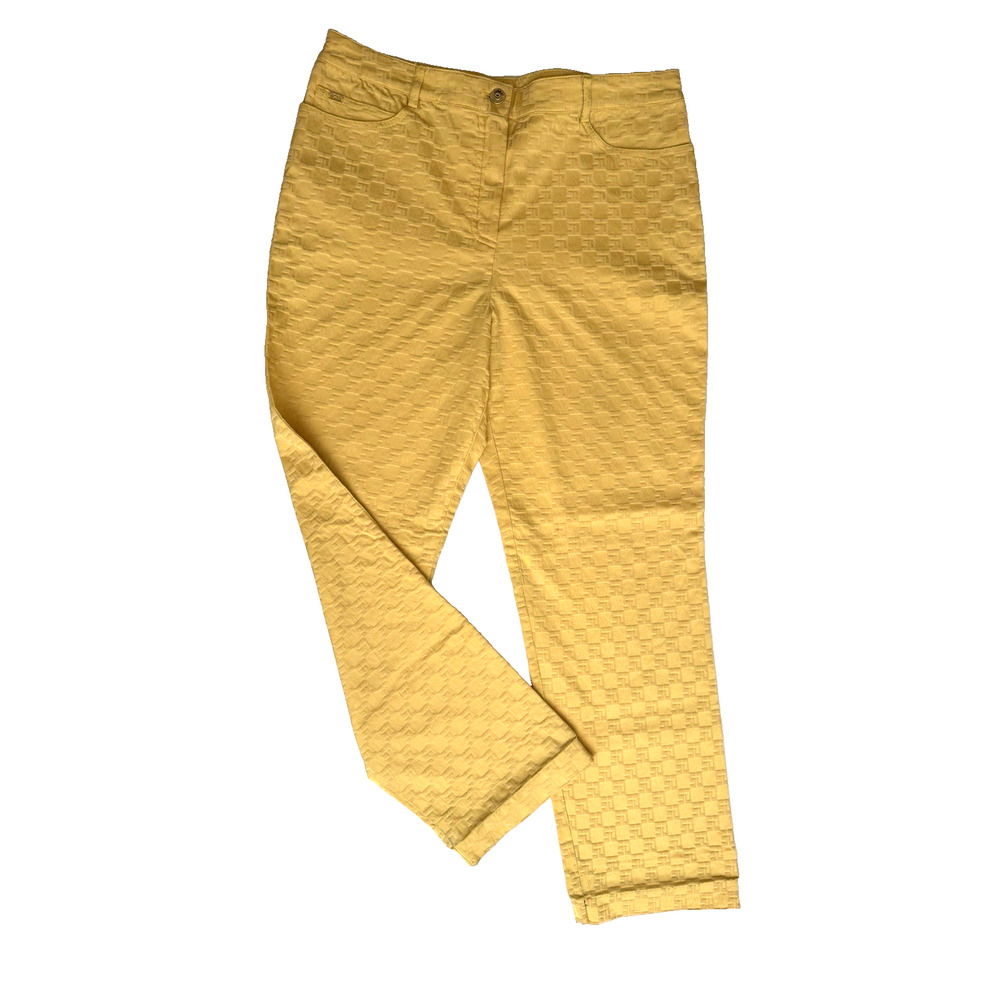St. John Sport Pants Yellow Cotton Stretch Logo Jacquard Straight Ankle Mexico